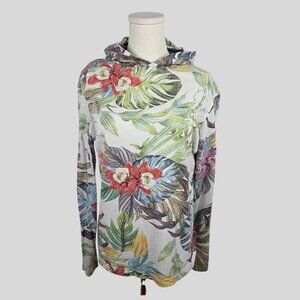 VTG Cremieux Hoodie M Tropical Floral Beach Tropical Cotton Modal Green Resort